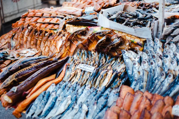 Peixes Secos Fumados Mercado Peixe Pryvoz Privoz Market Odessa Ucrânia — Fotografia de Stock