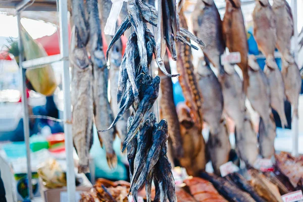 Dried and smoked fish at the fish market. Pryvoz (Privoz) Market,  Odessa, Ukraine.