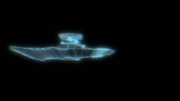 Futuristická Kosmická Loď Stylu Hologramu Drátový Model Animace — Stock video