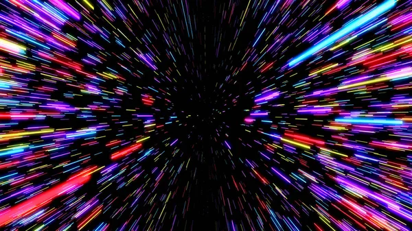 Çok fazla renk, renkli neon arka plan. Işık Hızında Uzay Yolculuğu. Yüksek hız. Soyut ışık, fiber optik.