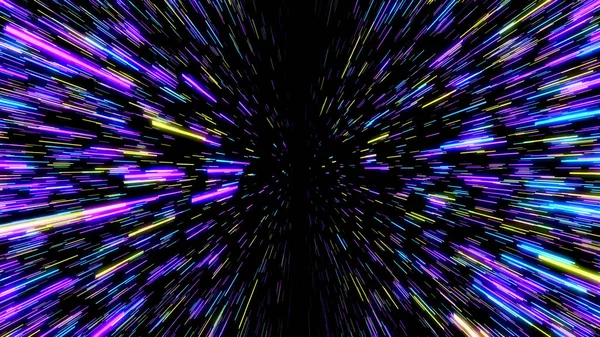 Bir sürü renk, neon arka plan. Işık Hızında Uzay Yolculuğu. Soyut ışık, fiber optik.