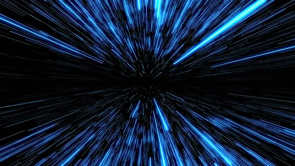 Işık Hızında Uzay Yolculuğu. Soyut ışık, fiber optik. Süper hız. Parçacık ya da uzay yolculuğu. Parçacık yakınlaştırma arka planı.