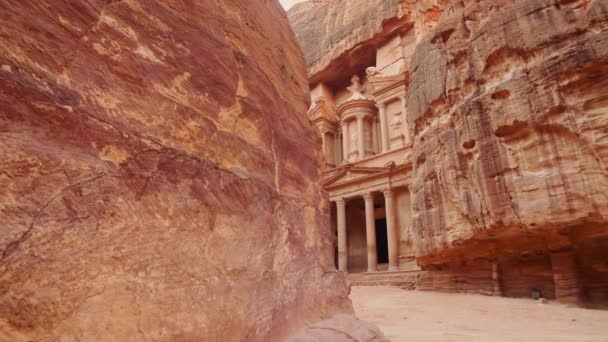 Vista Petra Jordania Khazneh Tesoro Antigua Ciudad Petra Templo Nabatea — Vídeo de stock