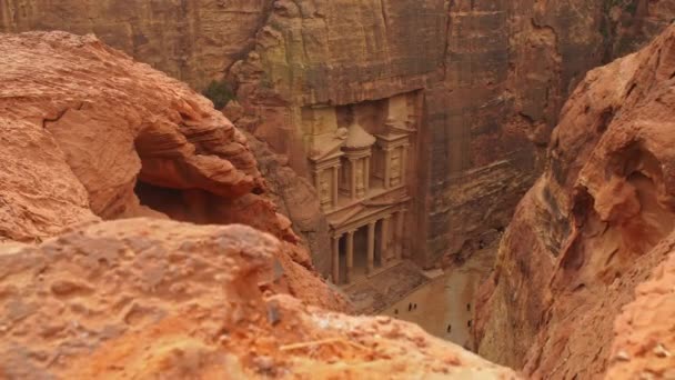 Felülnézet Petra Jordan Khazneh Kincstár Ősi Város Petra Nabatean Rock — Stock videók