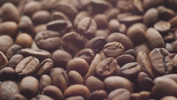 Macro Van Gebrande Koffiebonen Kan Worden Gebruikt Als Achtergrond Textuur — Stockvideo