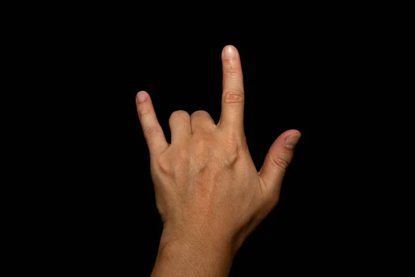 Mano Del Hombre Sosteniendo Dedo Muestra Símbolo Amo Sobre Fondo —  Fotos de Stock