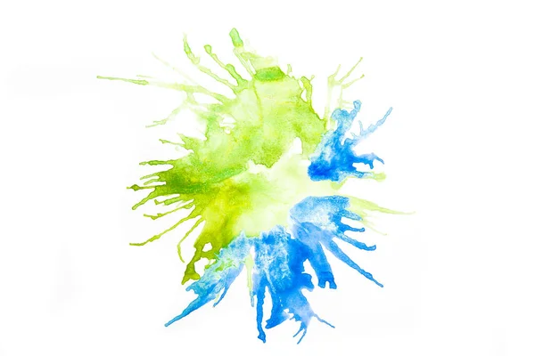 Foto Abstrato Azul Verde Respingo Aquarela Desenhado Por Sopro Papel — Fotografia de Stock