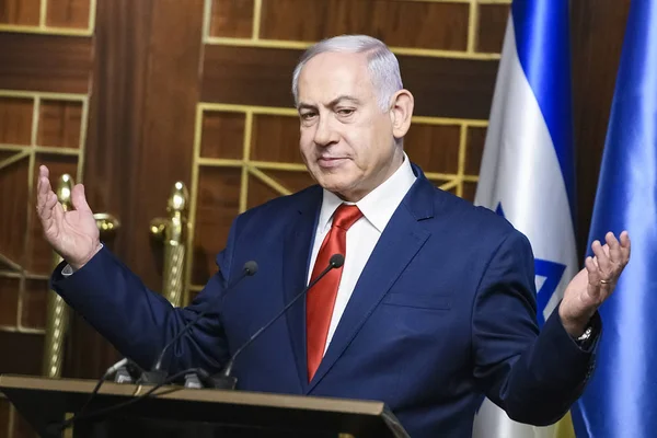 Minister President Van Israël Benjamin Netanyahu Tijdens Een Bezoek Aan — Stockfoto
