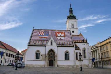 Ünlü St. Marks Meydanı'ndaki St. Marks kilisesi. Zagreb, Hırvatistan. 13-06-2017