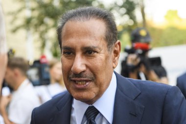 Katarlı siyasetçi, Eski Katar başbakanı Şeyh Hamad bin Jassim bin Jaber Al Thani Ukrayna'nın Kiev kentinde. 13-09-2019