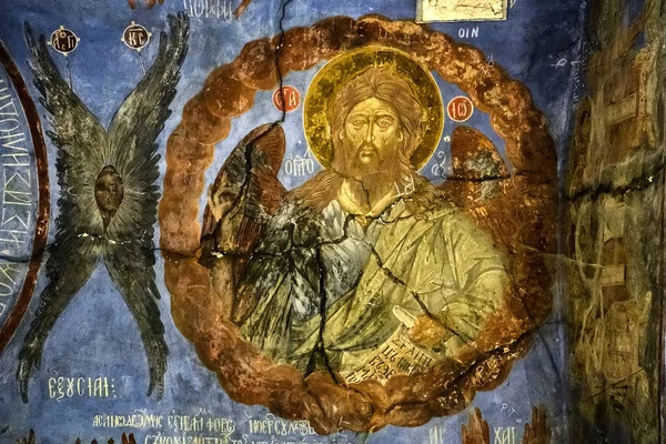 Fragmentos de pinturas murales de frescos en las paredes de la Iglesia del Salvador en Berestove en Kiev, Ucrania . — Foto de Stock