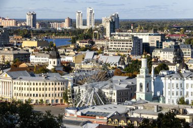 Kiev şehrinin eski Podil semtinin görünümü, Ukrayna, Eylül 2019