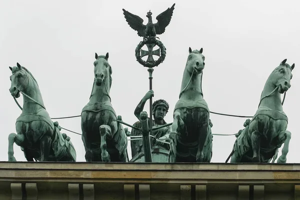 Bronze Quadriga chariot on top of the Brandenburg Gate Tor in Berlin, Germany.