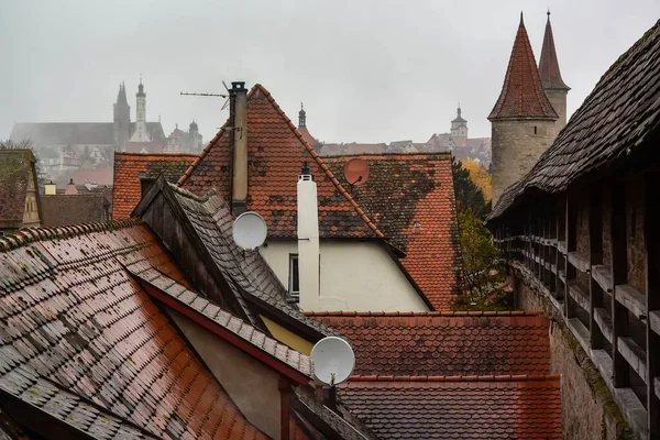 Vista Parede Cidade Fachadas Telhados Cidade Velha Medieval Rothenburg Der — Fotografia de Stock