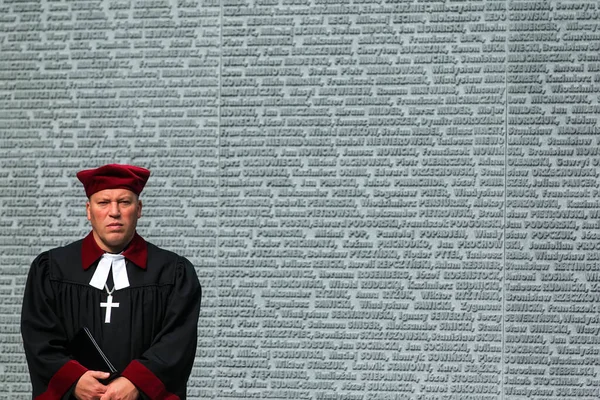 Catholic Priests Memorial Wall Names Poles Victims Stalinist Repressions Polish — Stock Photo, Image