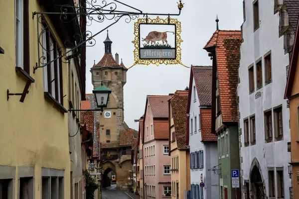 Híres Klingentor Torony Klingengasse Utcából Rothenburg Der Tauber Bajorország Németország — Stock Fotó