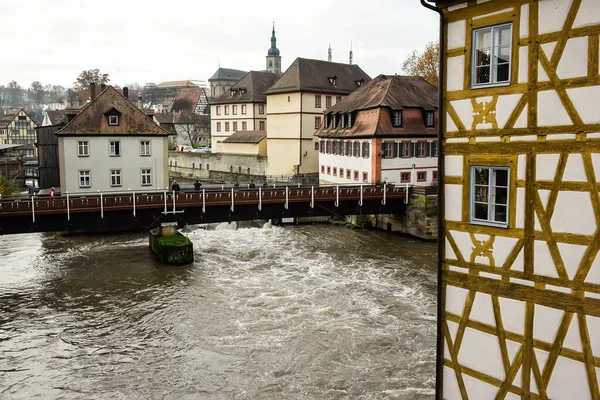 Vista Del Río Regnitz Desde Untere Brucke Puente Bajo Bamberg — Foto de Stock