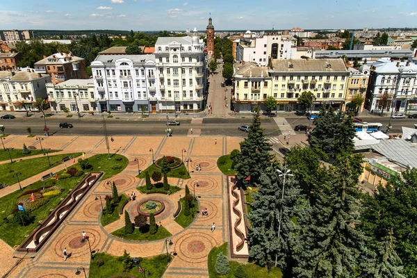 Aerial panoramic of the historical central part of Vinnitsa, Ukraine. July 2020 — Stock Photo, Image