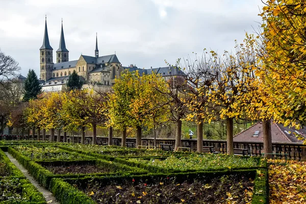 Vista da Abadia de Michaelsberg ou Abadia de St. Michaels Kloster Michelsberg, Bamberg, Baviera, Alemanha. Novembro de 2014 — Fotografia de Stock