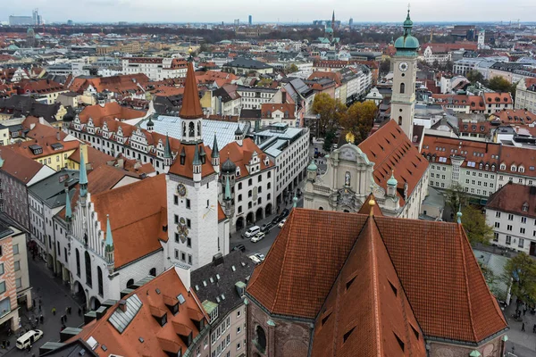 Vista Aérea Centro Histórico Múnich Con Ayuntamiento Antiguo Heiliggeistkirche Múnich — Foto de Stock