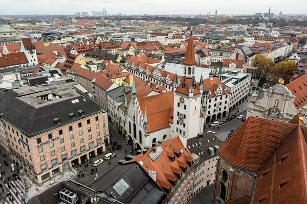 Vista Aérea Centro Histórico Múnich Con Ayuntamiento Antiguo Heiliggeistkirche Múnich — Foto de Stock