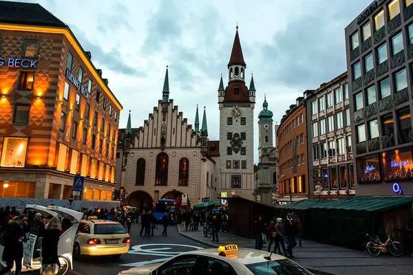 Вечерний Вид Исторический Центр Мюнхена Старой Ратушей Мюнхене Бавария Германия — стоковое фото