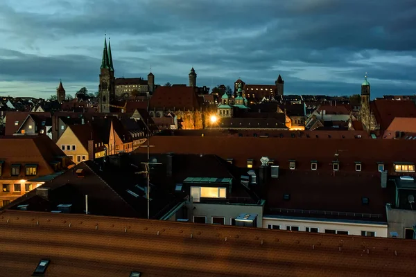 Vista Noturna Centro Histórico Antiga Cidade Alemã Nuremberga Castelo Nuremberga — Fotografia de Stock