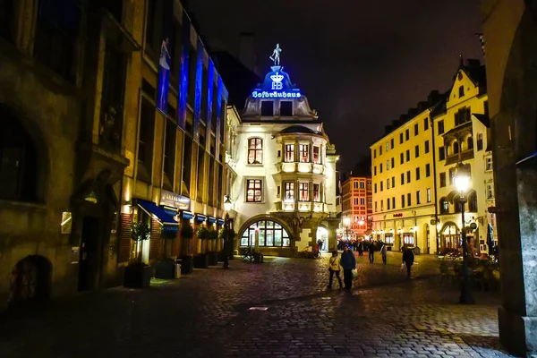 Almanya Münih Altstadt Taki Ünlü Hofbrauhaus Birahane Restoranının Gece Manzarası — Stok fotoğraf