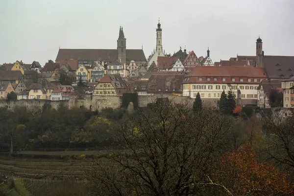 Vista Panorâmica Horizonte Muralha Cidade Rothenburg Der Tauber Baviera Alemanha — Fotografia de Stock