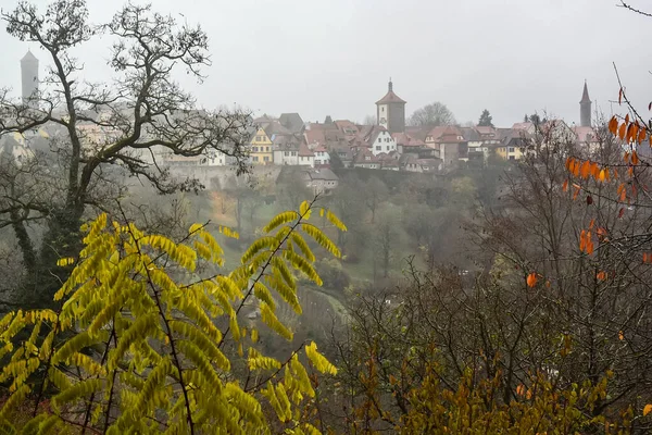 Vista Panorâmica Horizonte Muralha Cidade Rothenburg Der Tauber Baviera Alemanha — Fotografia de Stock