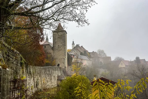 Vista Panorâmica Horizonte Muralha Cidade Rothenburg Der Tauber Baviera Alemanha — Fotografia de Stock