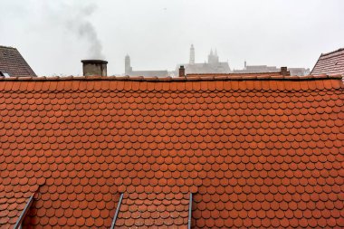 Gökyüzü manzaralı Rothenburg ob der Tauber kasabası, Bavyera, Almanya. Kasım 2014. Yüksek kalite fotoğraf
