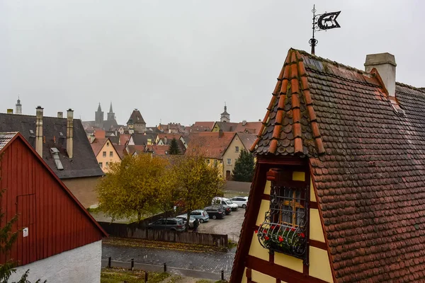 Vista Desde Muralla Fachadas Techos Del Casco Antiguo Medieval Rothenburg — Foto de Stock