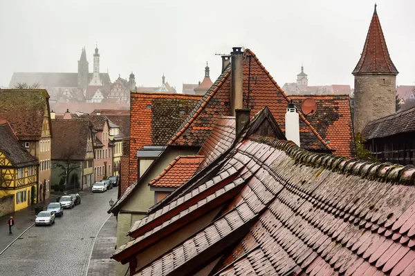 Kilátás Középkori Rothenburg Der Tauber Város Homlokzatainak Tetőinek Faláról Bajorország — Stock Fotó
