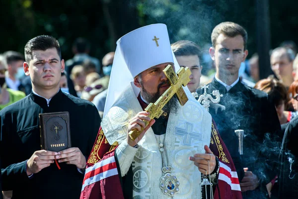 Metropolitan Epifaniy Jefe Iglesia Ortodoxa Ucrania Lidera Servicio Cerca Del — Foto de Stock