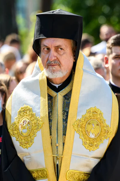 Obispo Iglesia Ortodoxa Constantinopla Emmanuel Metropolitano Galia Durante Servicio Ortodoxo — Foto de Stock