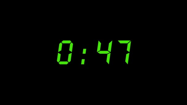 Digitaluhr Countdown Grüner Farbe Über Schwarzem Hintergrund — Stockvideo