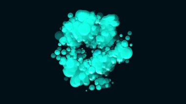 Mavi yükselen baloncuk. Ağırlıksızlık. Şeklin yavaş dönüşümü. Renkli patlayan küreler animasyon. Renk toplarının canlandırması