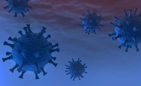 Ilustrasi sel virus atau molekul bakteri di bawah mikroskop. Ilustrasi 3d abstrak Virus corona Sel. Virus influenza pernapasan patogen. Sel virus terbang Covid — Stok Foto