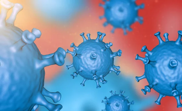 Ilustrasi sel virus atau molekul bakteri di bawah mikroskop. Ilustrasi 3d abstrak Virus corona Sel. Virus influenza pernapasan patogen. Sel virus terbang Covid — Stok Foto