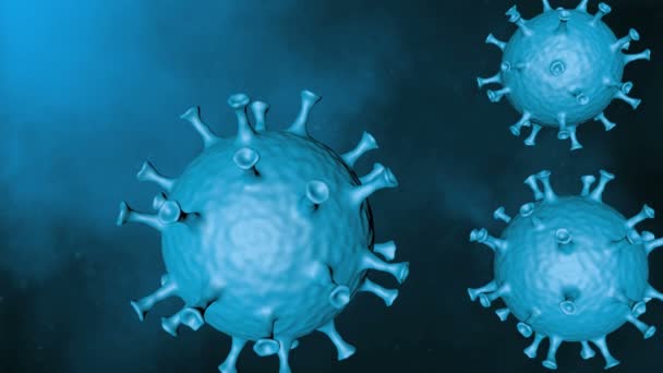 3Dウイルス細胞の概念。ウイルス性疾患の発生。細菌の抽象的な背景。病原性呼吸器インフルエンザ。フライングコヴィドウイルス細胞 — ストック動画