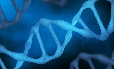 Arkaplanda DNA iplikçikleri olan üç boyutlu bir tıbbi arkaplan oluşturma. DNA molekül yapısı. DNA iplikçiklerinin sarmal yapısı.