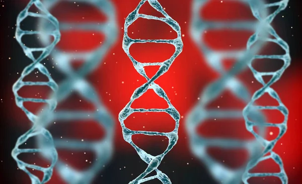 3D återgivning av en medicinsk bakgrund med DNA-strängar i färg bakgrund. DNA-molekylstruktur. DNA-strängens spiralstruktur närbild. Royaltyfria Stockbilder