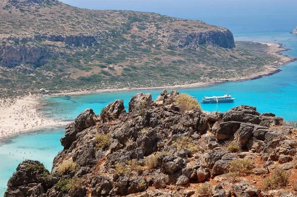Řecká Pláž Tyrkysovou Safírovovou Vodou Zálivu Balos Krétě — Stock fotografie
