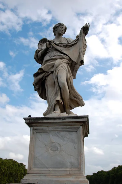 Statue Ange Debout Sur Pont Menant Château Sant Angelo Contre — Photo