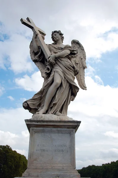 Statue Ange Debout Sur Pont Menant Château Sant Angelo Contre — Photo