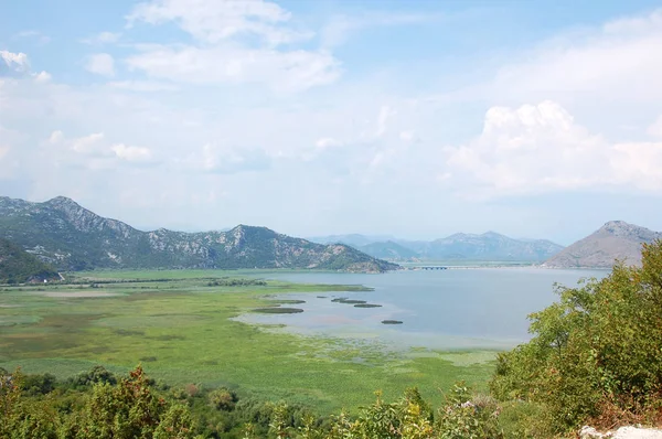 Yüksek yükselen dağlar ve Karadağ'ın en büyük milli parkı ile çevrili Skadar gölünün manzarası.