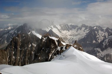 Fransız Alpleri'nde karla kaplı Alp zirveleri.