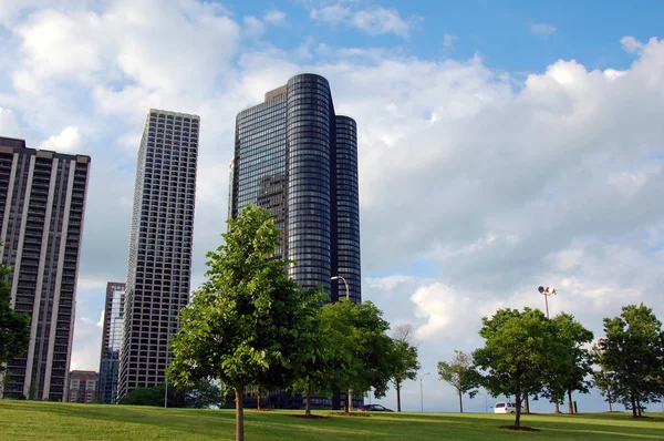 Chicago Belváros Városi Skyline Felhőkarcolók — Stock Fotó