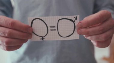 Erkek ve kadın seks sembolleri ile el ele tutuşan erkek, cinsiyet ikonu pictogram uniseks insan nesne hakları ilişkisi yavaş çekim
